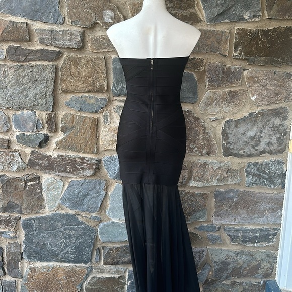 JS Collections Black Strapless Bodycon Gown Bandage Maxi Dress Sheer Size 4 $298 - Picture 7 of 9